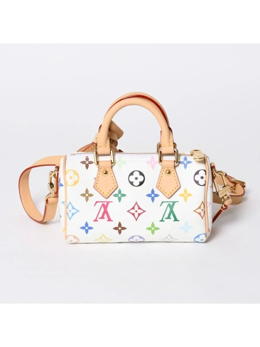 Louis Vuitton Nano Speedy Handbag Monogram Multicolor White Takashi Murakami